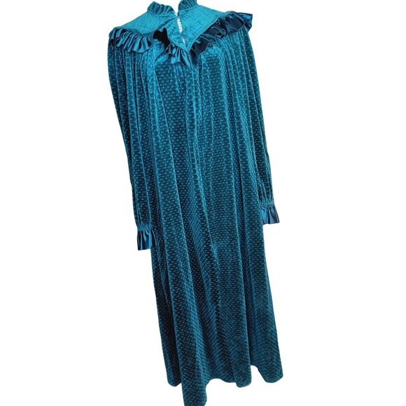 Vintage Medium Donna Richard for Gilligan O'Malley Teal Blue Velour Nightgown - Picture 1 of 7